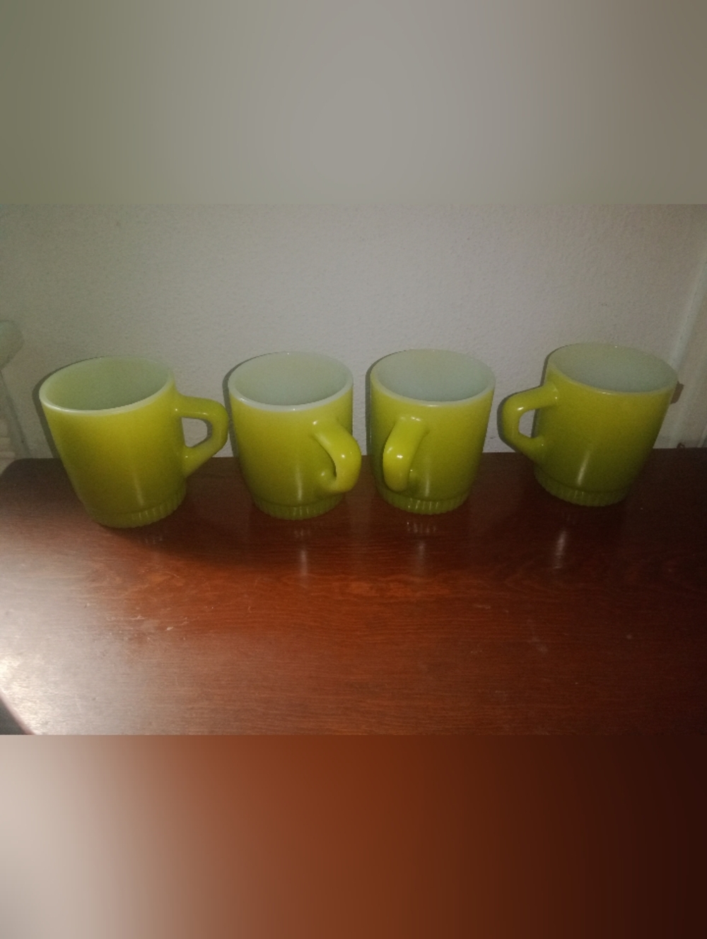 Vintage Fire King Green Fade Stackable Glass Coffee Mugs Cups Set of 4